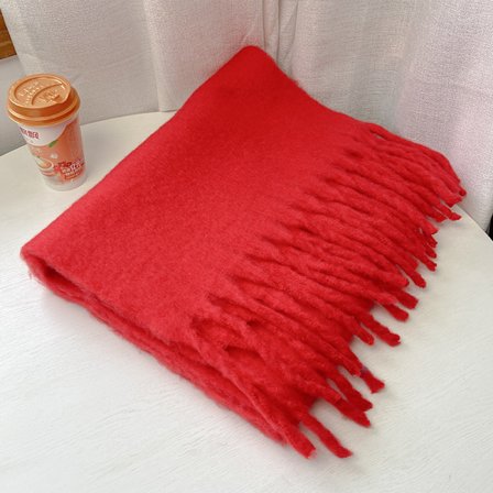 Vinternyhet mohairull imitation kashmir enfärgad scarf, förlängd och förtjockad tjock tofs, höst och vinter varm scarf