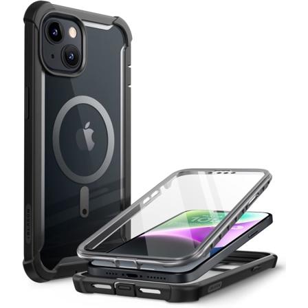 lason Ares fodral kompatibelt med MagSafe för iPhone 14 Plus 6,7 tum (2022 års modell), dubbla lager robust genomskinligt stötfångarfodral svart