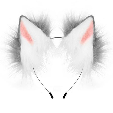 Plysj Realistisk Hårbøyle med Håndlagde Dyreører, Cosplay Ensom Ulv Hårtilbehør - Grå