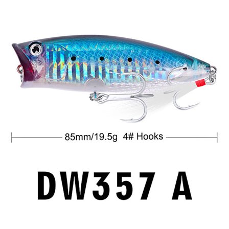 5 stk. fiskesluker, flytende fiskesluk, Duren-plast, bionisk falskt fiskeagn, vekt 19,5 g, fjærkrok, saltvannsluker, fiskeutstyr, enkelt og konv.