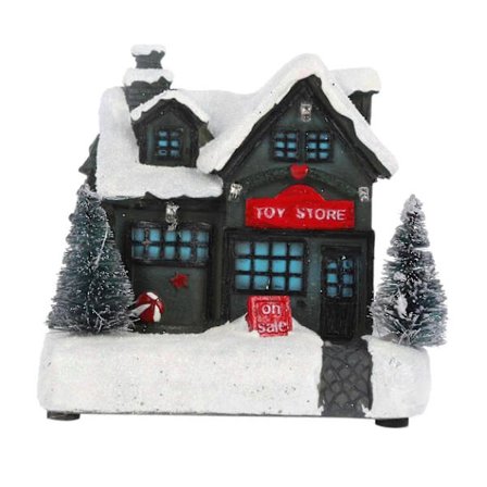 Julehus i resin med LED-lys, Mini Villa for Julebordsdekorasjon