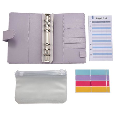 A6 Budgetpärm i PU-läder, med 8 A6 pärmfickor, 12, 6-rings Budget Kuvertsystem, med Etikettdekaler D