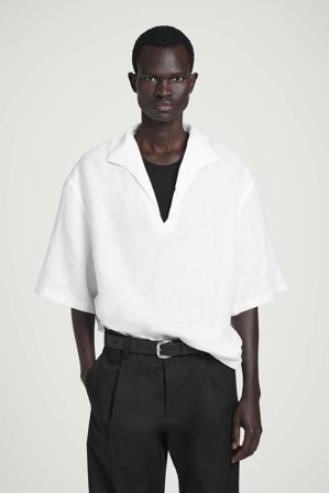 COS Men's Open Collar Linen Shirt in White
