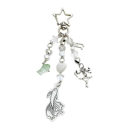 Fargerik Perlebelagt Nøkkelring Anheng Fisk Sløyfeknute Hjerte Stjerne Sjarm Nøkkelring Moteveske Tilbehør for Trendy Jenter