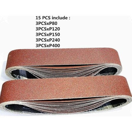 Slipband 50 x 686 mm, blandad kornstorlek (80/120/150/240/400), 15-pack för bandslipar