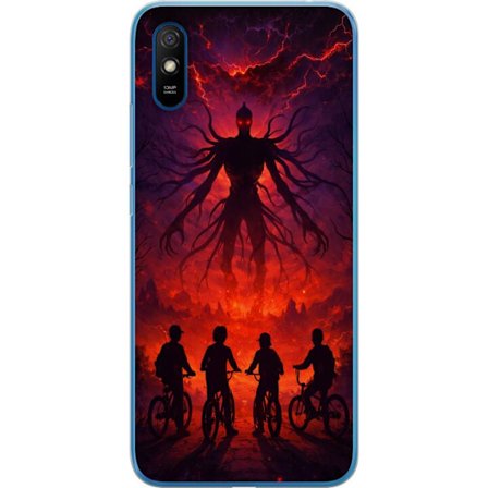 Kompatibelt Mobilskal till Xiaomi Xiaomi Redmi 9A Mörk fantasyillustration inspirerad av Stranger Things med övernaturlig varelse, blixtar och cykla