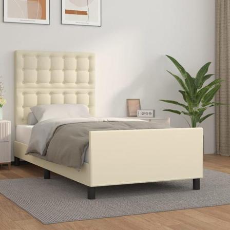 Vidaxl Sängram Med Huvudgavel Gräddvit 90x190 Cm Konstläder Kräm