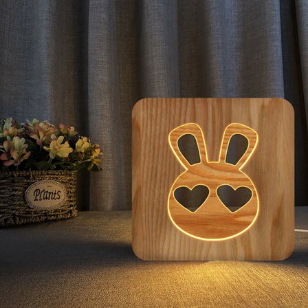 Yövalo söpöön pupuun, puinen 3D-lamppu, luova puinen valaisin, yksinkertainen koristeellinen valaisin, 3D-puuveistoskuvio, LED-yövalo työpöydälle