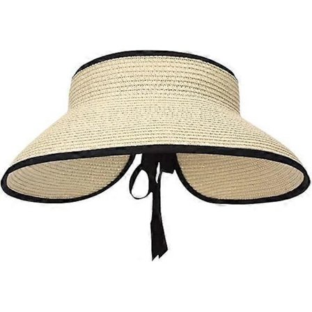 Store Strand Solhatter i Halm for Kvinner, Sammenleggbar Hatt med Bred Skygge for Damer, Visir Caps Bøttehatt med Rosett Beige[co]