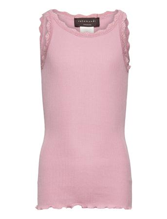 Silk Top Regular W/ Lace T-shirt Ærmeløs Lyserød Rosemunde Kids