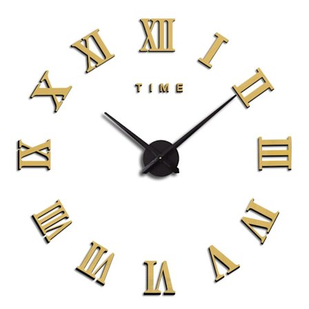 Gull DIY Stor Veggklokke Romertall Stor Klokke 3D Klistremerker