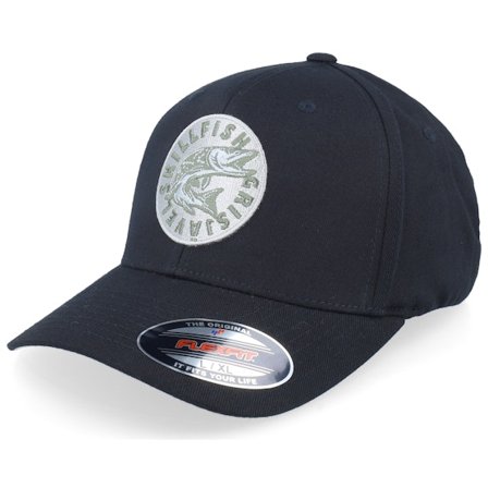 Skillfish - Black - flexfit - Cap - Cirkel Grisjävel Wooly Combed Black Flexfit - Hatstore