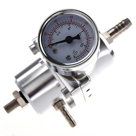 Universal justerbar brændstoftrykregulator til bil med måler, sølv