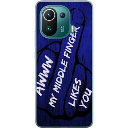 Kompatibelt Mobildeksel til Xiaomi Mi 11 Pro Mørk typografisk illustrasjon med hjerteform og budskap om vennskap mot dyp blå tretekstur