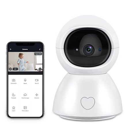 Innendørs sikkerhetskamera 1080P HD, 360° Baby Kjæledyr Hund Monitor, Nattsyn, 2-veis lyd, Smart sporing, Privatlivsmodus, Overvåkingskamera
