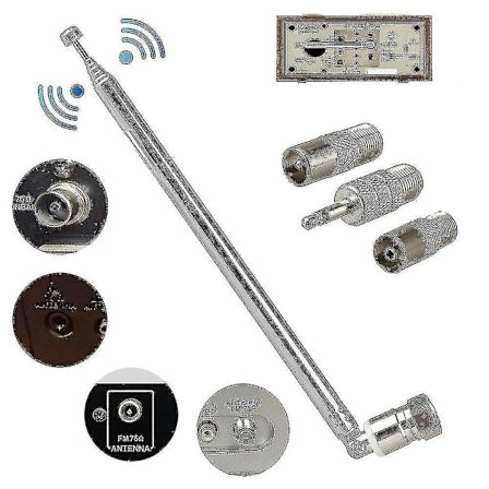 Teleskopisk FM-radioantenne 75 Ohm F-kontakt