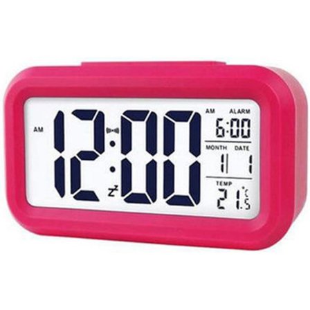 (Ruusupuna) LCD-digitaalinen herätyskello, älykäs digitaalinen herätyskello lämpötilatiedoilla torkkutoiminnolla, kodin toimiston matkapöytäkello