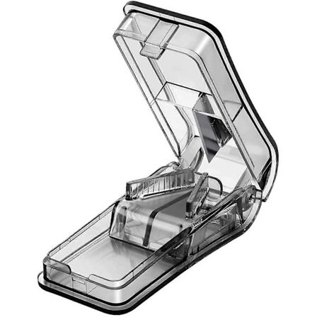 Pillekutter for små eller store piller, pilledeler med blad for piller og tabletter kuttet i halve kvarter (3 stk, svart)