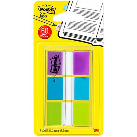 POST-IT Indexflikar med hylshållare, medium, 25,4 x 43,2 mm, olika färger, 3 x 20-pack - Lyreco - Kontorsmaterial - Indexflikar och märkflikar - 