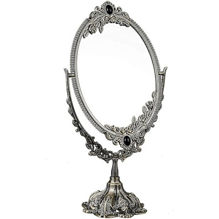 Vintage sminkebordsspeil, bordplate, ovalt toalettbordsspeil med base, dobbeltsidig svingbar, dekorativt elegant speil for disken