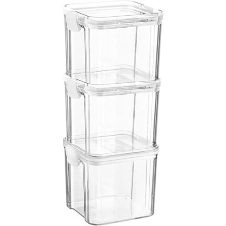 Borddækning 3x 700ml lufttæt fødevareopbevaringsbeholder - Stakbar plastbeholder til køkkenopbevaring - Pantryorganisatorløsning - Lufttæt klipslåg