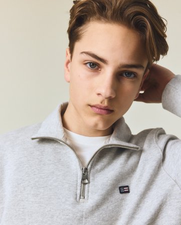 Lexington Terry half zip sweater, light grey melange