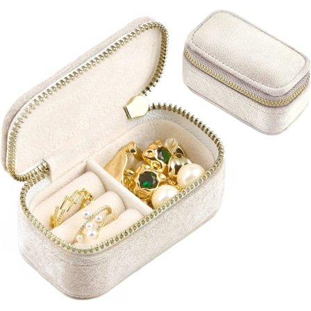 Pieni korujen matkakotelo, samettinen pieni korurasia, kannettava korujen matkajärjestäjä (beige)