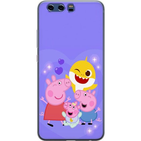 Kompatibelt Mobildeksel til Huawei P10 Peppa Gris mønster med hjerter, sommerfugler og venner, lys rosa bakgrunn i myke barneillustrasjoner