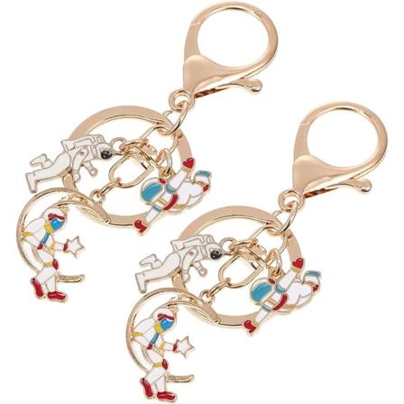 2 st rymd astronaut nyckelring för par barn kvinnor män väska plånbok charm(vit)