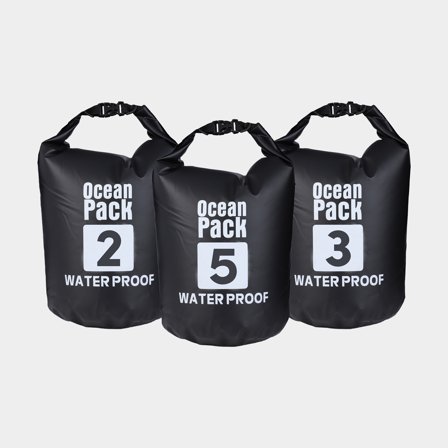 Zestaw drybagów / worki żeglarskie Ocean Pack, 500D, 2/3/5 litrów, czarne, 3-pack - Jachtowa