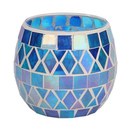 Mosaik Glas Lysestager - Romantisk DIY Duftende Tealight Stativ til Stue (Lilla Blå) (FMY)
