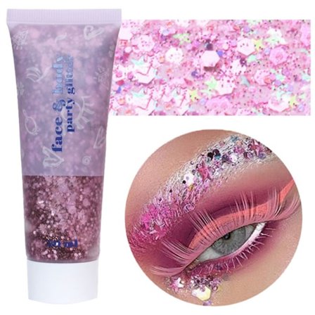 Face & Body Glitter Gel | Liquid Shimmer Sequins for sminke og fest - Rosa (50 ml)