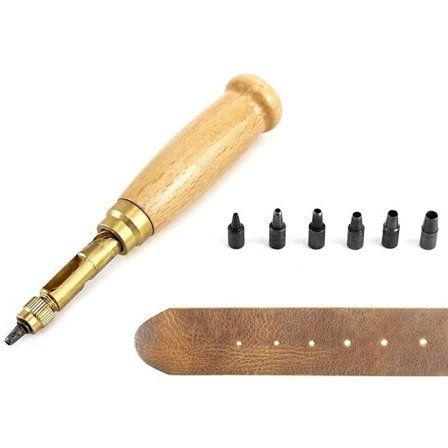 Läderstans, 6 storlekar 1,5 mm, 2 mm, 2,5 mm, 3 mm, 3,5 mm, 4 mm, Manuell stansningsats, för sömnad av läder och kreativa hobbyer