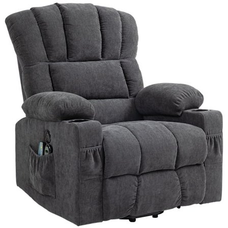 TV-lænestol med ståhjælp, elektrisk hvilestol med ligge-, varme- og massagefunktioner, TV-lænestol med Type-C og USB-porte, kopholder, mørkegrå