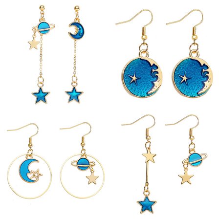 4 par asymmetriska örhängen för kvinnor tjejer Fashion Moon and Star örhängen Bohemia Jewelry