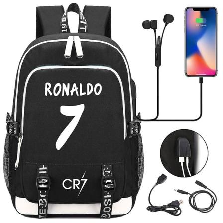 Cr7 Nylon Vedenpitävä Opiskelijalaukku Teini Tulostettava Koululaukku USB lataus Kuuntele musiikkia Reppu Kannettavan tietokoneen reppu