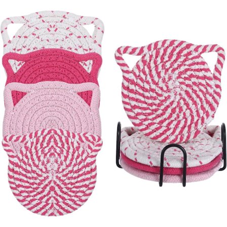 Katteøre Glasbrikker Sæt med 4 med Holder, Skridsikre Absorberende Drikke Glasbrikker til Sofabord Indretning, Sødt Køkkentilbehør, Indflyttergave