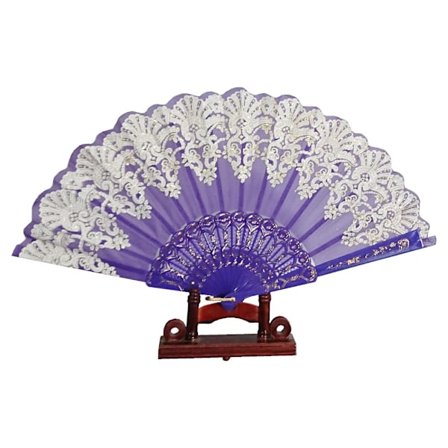 Vifte - Hvit kant med glitter - Chiffon med plastbunn - Lilla