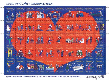 Danmark - julmärkeark 1999 - Takket - Ufoldet