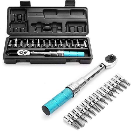 15-delad momentnyckel för cykel, 1/4" moment 2-14 N.m, justerbar momentnyckel för cykel/mountainbike med sexkanthylsor