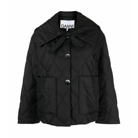 Ganni Ripstop Quilt Big Collar Jakke Sort, Dame
