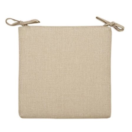 1 x beige linnebomulls sommerstolpute - 40 x 40 x 4 cm - ensfarget linlook - flekk- og vannavvisende - med festestropp