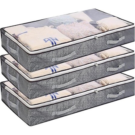 Sängförvaringslåda, Set med 3 Sängförvaringsväskor, Sängförvaringslåda Organizer med Dragkedja och Handtag, Vikbar Förvaring