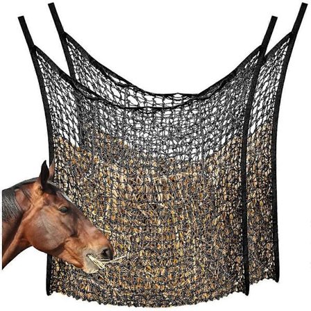 Saktespisende Høynett Høyforer Høysekk Hestehøynett Hestehøysekk for Hest Geit Hestefôringsutstyr, 2 stk, Svart