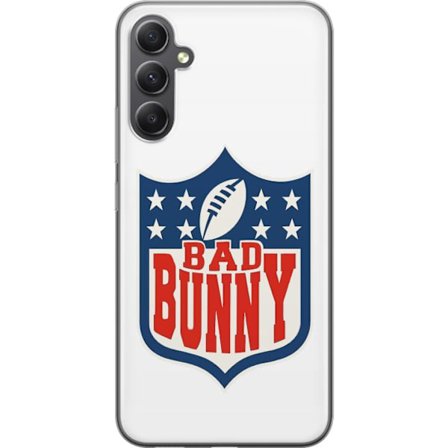 Kompatibel Mobilcover til Samsung Galaxy A25 Bad Bunny rød grafisk plakat med portræt og typografi i latinamerikansk popdesign