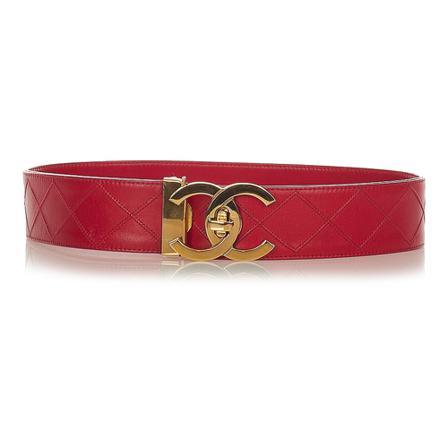 Chanel Vintage, Pre-owned CC Matelasse Lambskin Leather Belt Rood, Dames, Maat:ONE Size