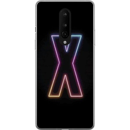 Yhteensopiva Puhelinkuori OnePlus OnePlus 8 Neonkirjain X voimakkaissa väri vaihteluissa mustaa taustaa vasten, voimakas typografinen suunnittelu sel