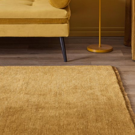 Einfarbig Handloom Fringes Teppich - Senfgelb 160X230 Wolle, Im Modernen Stil