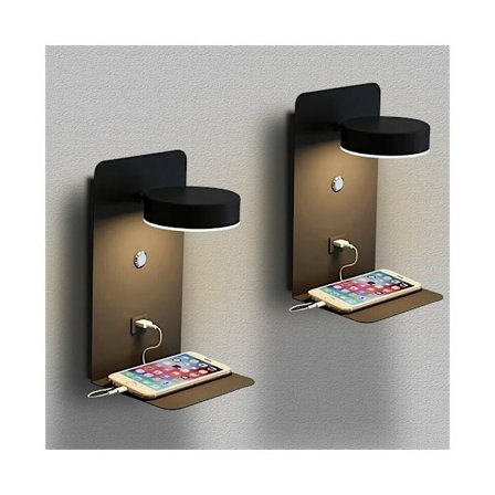 2 kpl 12W himmennettäviä LED-seinävalaisimia, kolmivärinen yöpöydän lukuvalaisin kytkimellä ja USB-liitännällä, säädettävä 330°.