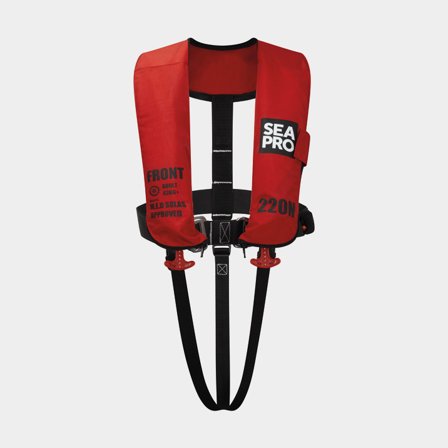 Giubbotto di salvataggio gonfiabile Seapro Solas 220N, automatico, rosso + cartucce di CO2 2 x 60 grammi, Taglia unica (> 50 kg)